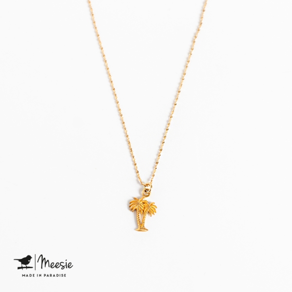 Ketting: tiny Twisted met een Palmboom bedel goud op zilver - 3 stuks Ketting: tiny Twisted met een Palmboom bedel goud op zilver - 3 stuks